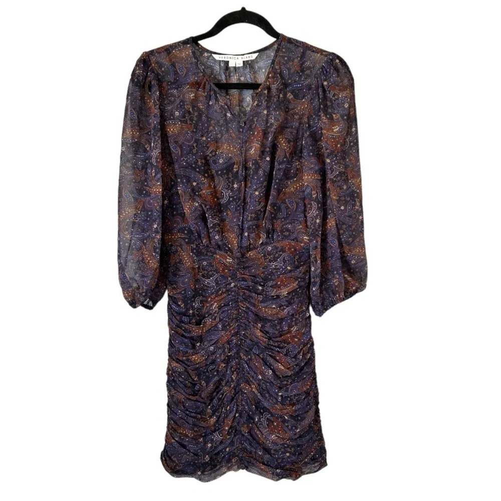 NWOT Veronica Beard Kerri Printed Silk Ruched Mini Dress Size 2